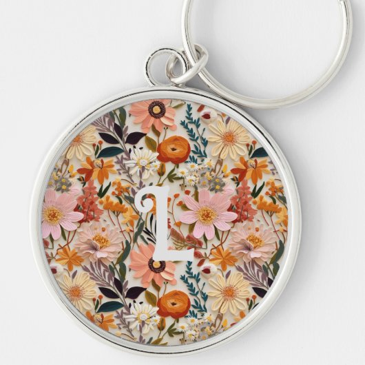 ヴィンテージ焼けオレンジフローラモノグラムキーチェーン キーホルダー (正面)