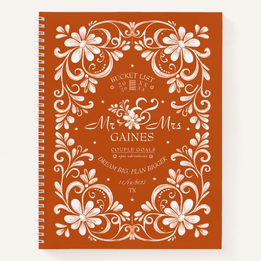 ヴィンテージ焼けオレンジ氏とミセス・カップル・バケット・リスト ノートブック (正面)