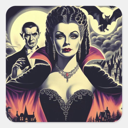 ヴィンテージ熱ヴァンパイア女性 スクエアシール (正面)