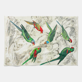 ヴィンテージ熱帯グリーンパロット キッチンタオル