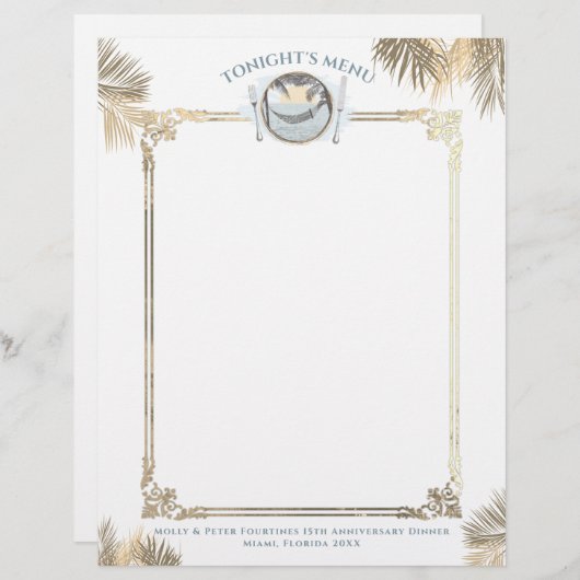 ヴィンテージ熱帯ケータリングメニューのレターヘッド (正面/裏面)