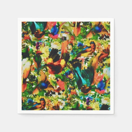 ヴィンテージ熱帯ジャングルワイルドパロット スタンダードカクテルナプキン (正面)