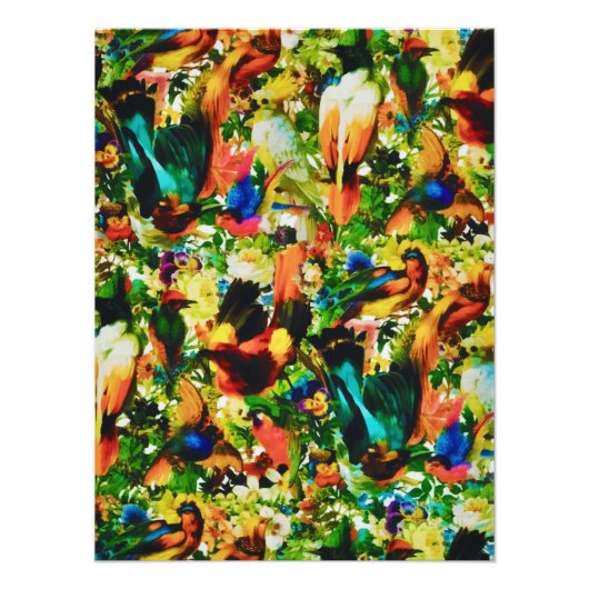 ヴィンテージ熱帯ジャングルワイルドパロット フォトプリント            (正面)