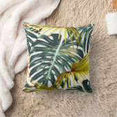 ヴィンテージ熱帯ジャングル葉のパターン クッション (ブランケット)