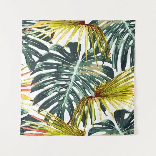 ヴィンテージ熱帯ジャングル葉のパターン タペストリー (正面)