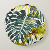 ヴィンテージ熱帯ジャングル葉のパターン ラウンドクッション (裏面)