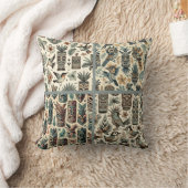 ヴィンテージ熱帯ティキマスクと鳥の灰色の緑 クッション (ブランケット)