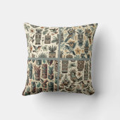 ヴィンテージ熱帯ティキマスクと鳥の灰色の緑 クッション (裏面)