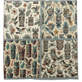 ヴィンテージ熱帯ティキマスクと鳥の灰色の緑 シャワーカーテン (正面)