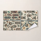 ヴィンテージ熱帯ティキマスクと鳥の灰色の緑 バスタオルセット (ハンドタオル)