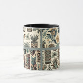 ヴィンテージ熱帯ティキマスクと鳥の灰色の緑 マグカップ (中央)