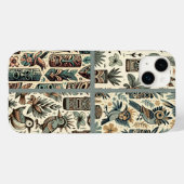 ヴィンテージ熱帯ティキマスクと鳥の灰色の緑 Case-Mate iPhoneケース (裏面 (横))