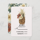 ヴィンテージ熱帯パイナップルハイビスカスウェディングRSVP 出欠カード (正面/裏面)