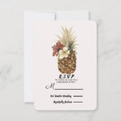 ヴィンテージ熱帯パイナップルハイビスカスウェディングRSVP 出欠カード (正面)