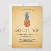 ヴィンテージ熱帯パイナップル誕生日パーティー 招待状 (正面)