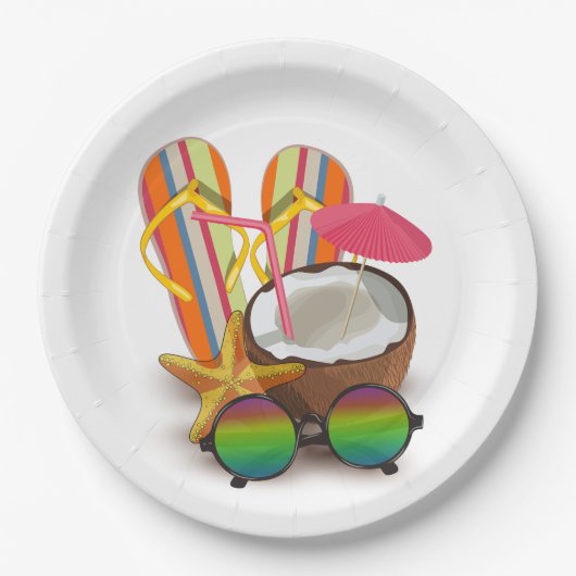 ヴィンテージ熱帯ビーチパーティーベビーシャワー ペーパープレート (正面)