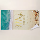 ヴィンテージ熱帯ビーチヒトデ貝ミセス・ブライド ビーチタオル (正面)