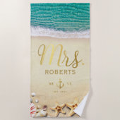 ヴィンテージ熱帯ビーチヒトデ貝ミセス・ブライド ビーチタオル (正面)