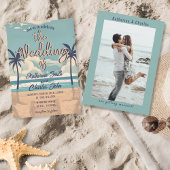 ヴィンテージ熱帯ビーチ目的地のウェディングフォト 招待状