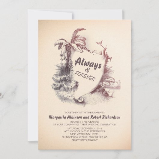 ヴィンテージ熱帯ビーチ | 行き先結婚式 招待状 (正面)