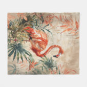 ヴィンテージ熱帯フラミンゴ フリースブランケット (正面(横))