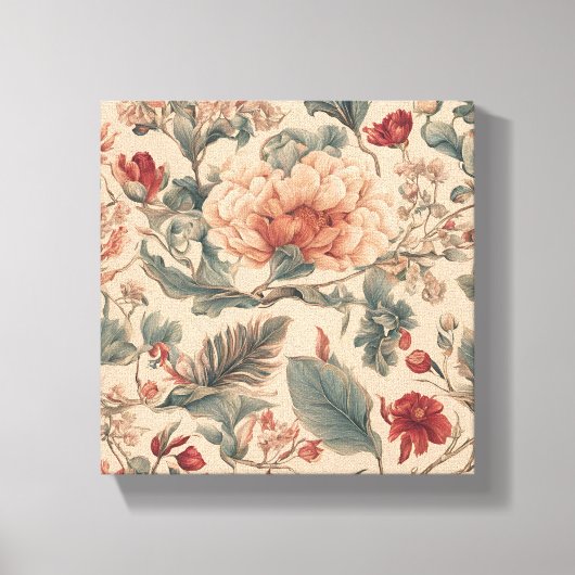ヴィンテージ熱帯フローラ花アンティーク キャンバスプリント (正面)