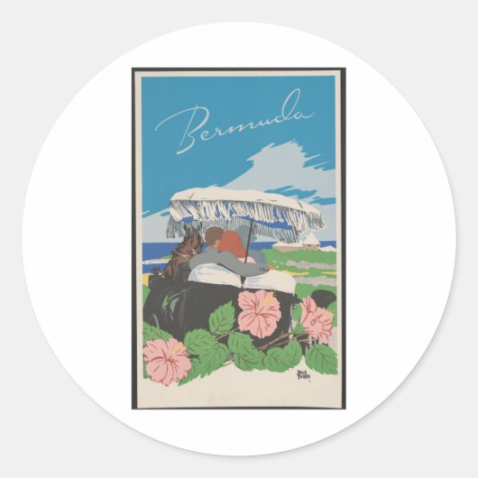 ヴィンテージ熱帯島旅行ポスター – バミューダ ラウンドシール (正面)