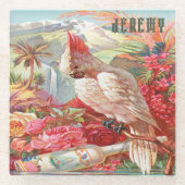 ヴィンテージ熱帯性コカトゥー ガラスコースター (正面)