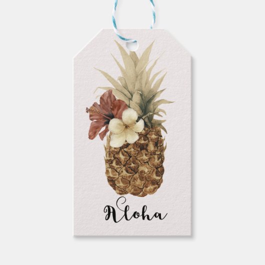 ヴィンテージ熱帯性パイナップルハイビスカス結婚フローラ ギフトタグ (正面)