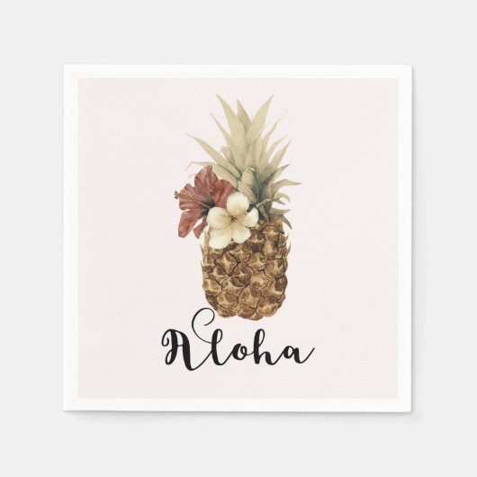 ヴィンテージ熱帯性パイナップルハイビスカス結婚フローラ スタンダードカクテルナプキン (正面)