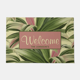 ヴィンテージ熱帯性パームボタニカルウォーターカラークリーム ドアマット