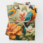 ヴィンテージ熱帯性花、植物とオウム ラッピングペーパーシート (インサイチュ)