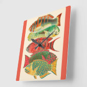 ヴィンテージ熱帯海魚 スクエア壁時計 (傾斜)