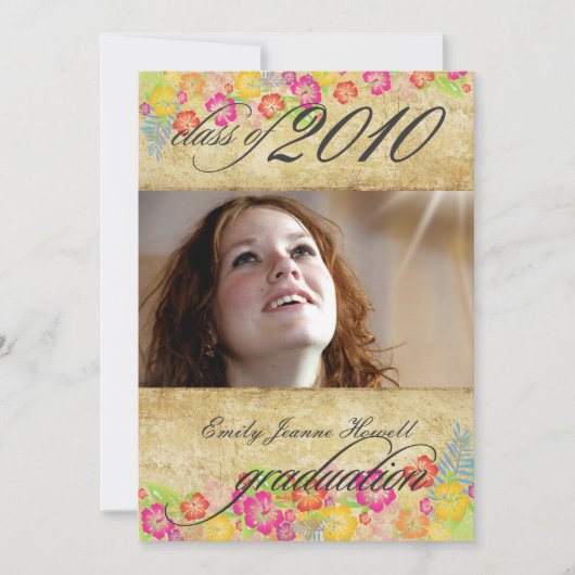 ヴィンテージ熱帯花の目盛りパーティー 招待状 (正面)