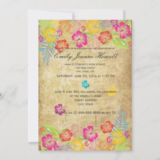 ヴィンテージ熱帯花の目盛りパーティー 招待状 (裏面)