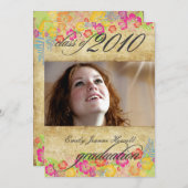 ヴィンテージ熱帯花の目盛りパーティー 招待状 (正面/裏面)