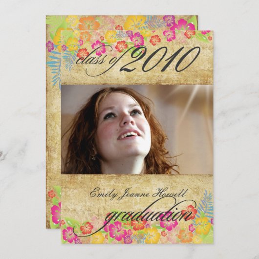 ヴィンテージ熱帯花の目盛りパーティー 招待状 (正面/裏面)