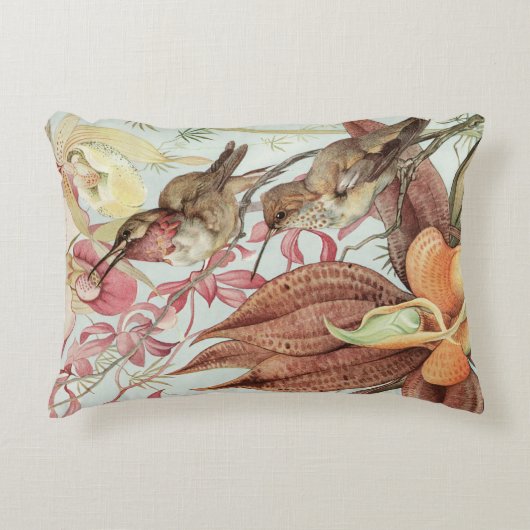 ヴィンテージ熱帯蘭、花とハミングバード アクセントクッション (正面)