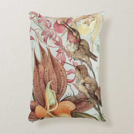 ヴィンテージ熱帯蘭、花とハミングバード アクセントクッション (正面(垂直))
