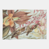 ヴィンテージ熱帯蘭、花とハミングバード キッチンタオル (横)