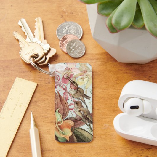 ヴィンテージ熱帯蘭、花とハミングバード キーホルダー (デスク)