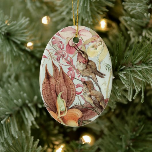 ヴィンテージ熱帯蘭、花とハミングバード セラミックオーナメント (ツリー)