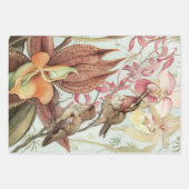 ヴィンテージ熱帯蘭、花とハミングバード ラッピングペーパーシート (正面)