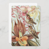 ヴィンテージ熱帯蘭、花とハミングバード 招待状 (正面/裏面)