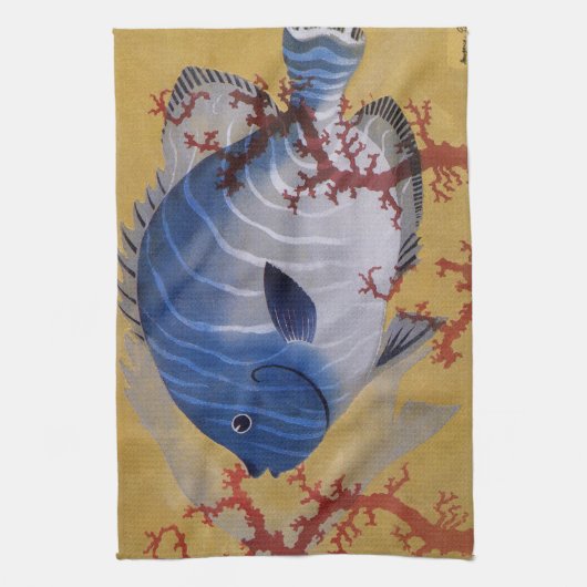 ヴィンテージ熱帯青魚サンゴ海の海生活 キッチンタオル (縦)
