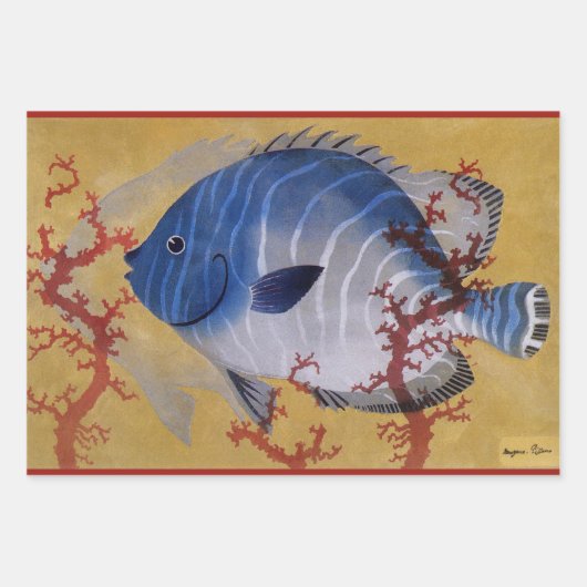 ヴィンテージ熱帯青魚サンゴ海の海生活 ラッピングペーパーシート (正面2)