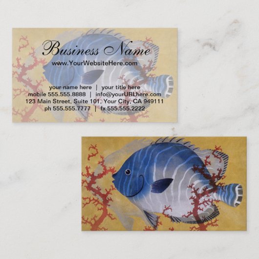 ヴィンテージ熱帯青魚サンゴ海の海生活 名刺 (正面/裏面)