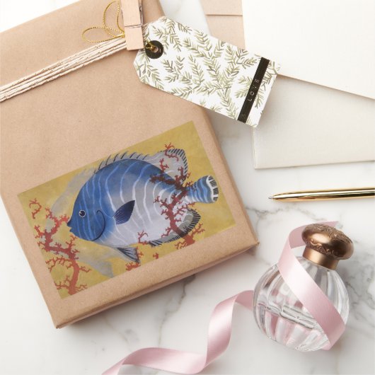 ヴィンテージ熱帯青魚サンゴ海の海生活 長方形シール (ギフト)