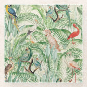 ヴィンテージ熱帯鳥とヤシ離れ類 ガラスコースター (正面)