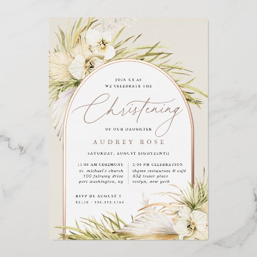 ヴィンテージ熱帯 |《キリスト教》洗礼式や命名式 箔招待状 (正面)